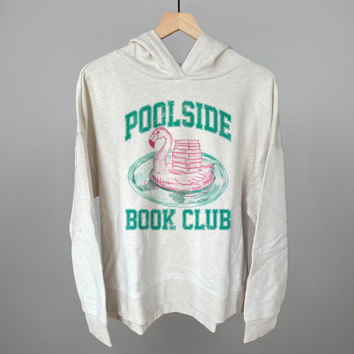 Poolside Book Club (Pink + Teal) Funny Terry Hoodie in Heather Almond – Ivy + Cloth