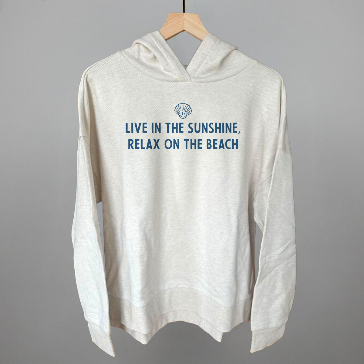 Live In The Sunshine, Relax On The Beach graphic top in Heather Almond