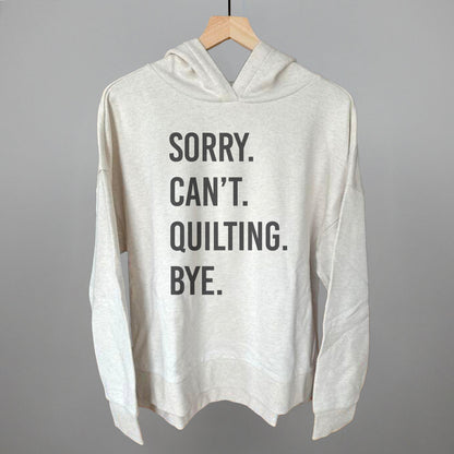 Sorry Can't Quilting Bye graphic top in Heather Almond