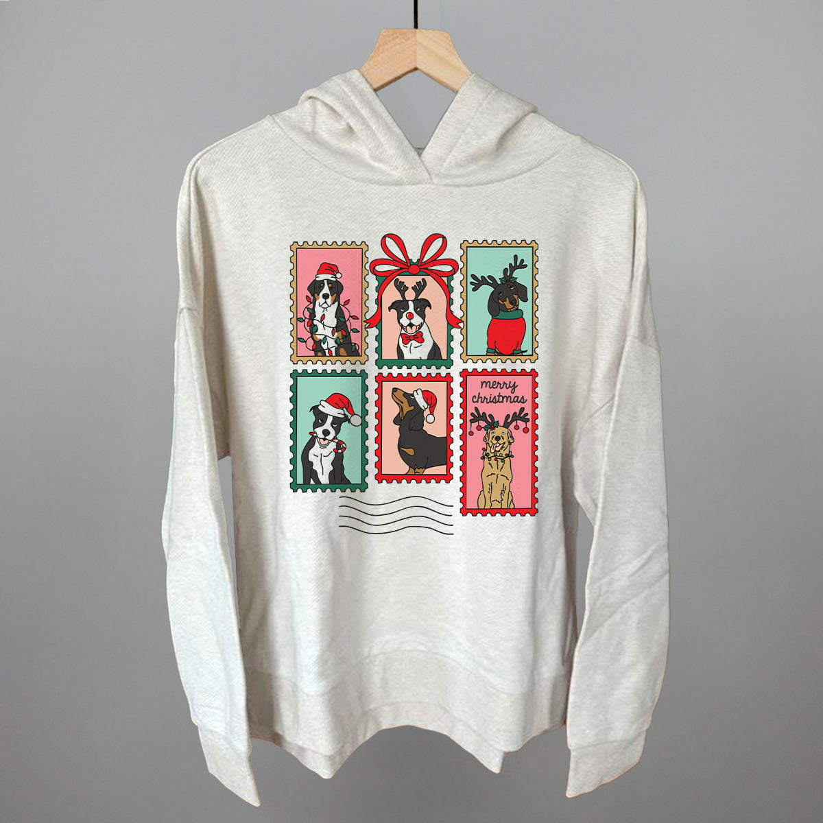 Dog Christmas Stamps Doodle Funny Terry Hoodie in Heather Almond – Ivy + Cloth