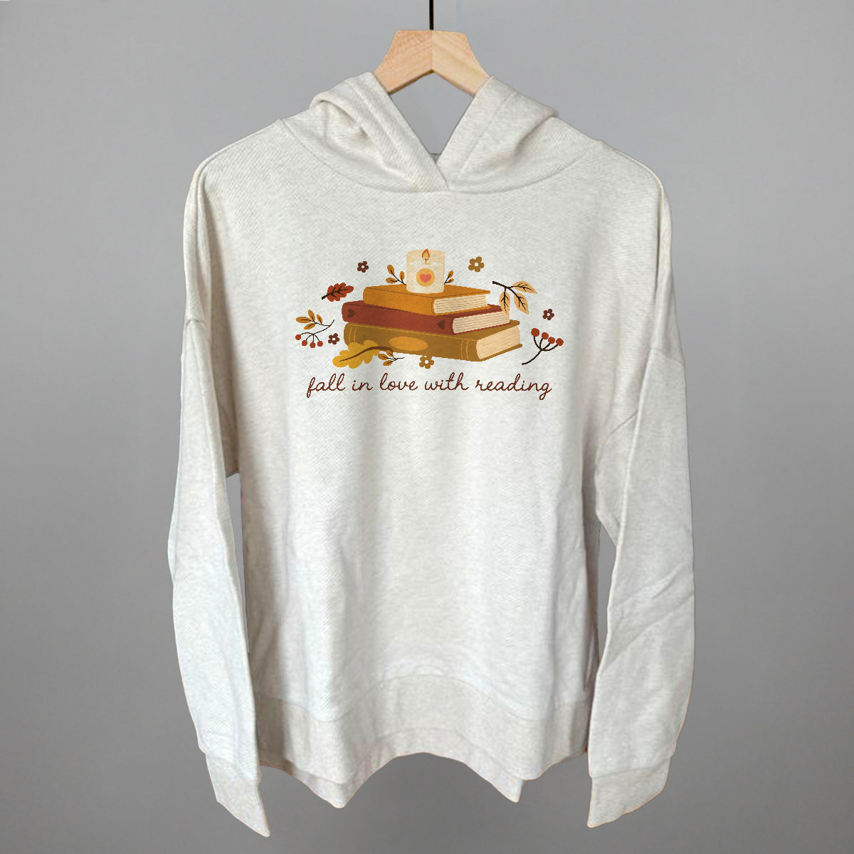 Fall In Love With Reading Funny Terry Hoodie in Heather Almond – Ivy + Cloth
