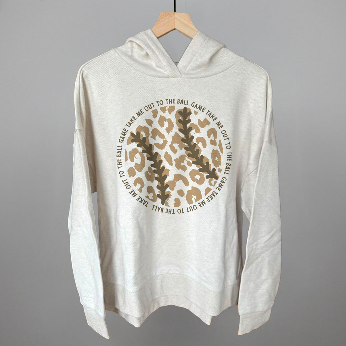 Take Me Out To The Ball Game (Leopard Baseball) Funny Terry Hoodie in Heather Almond – Ivy + Cloth