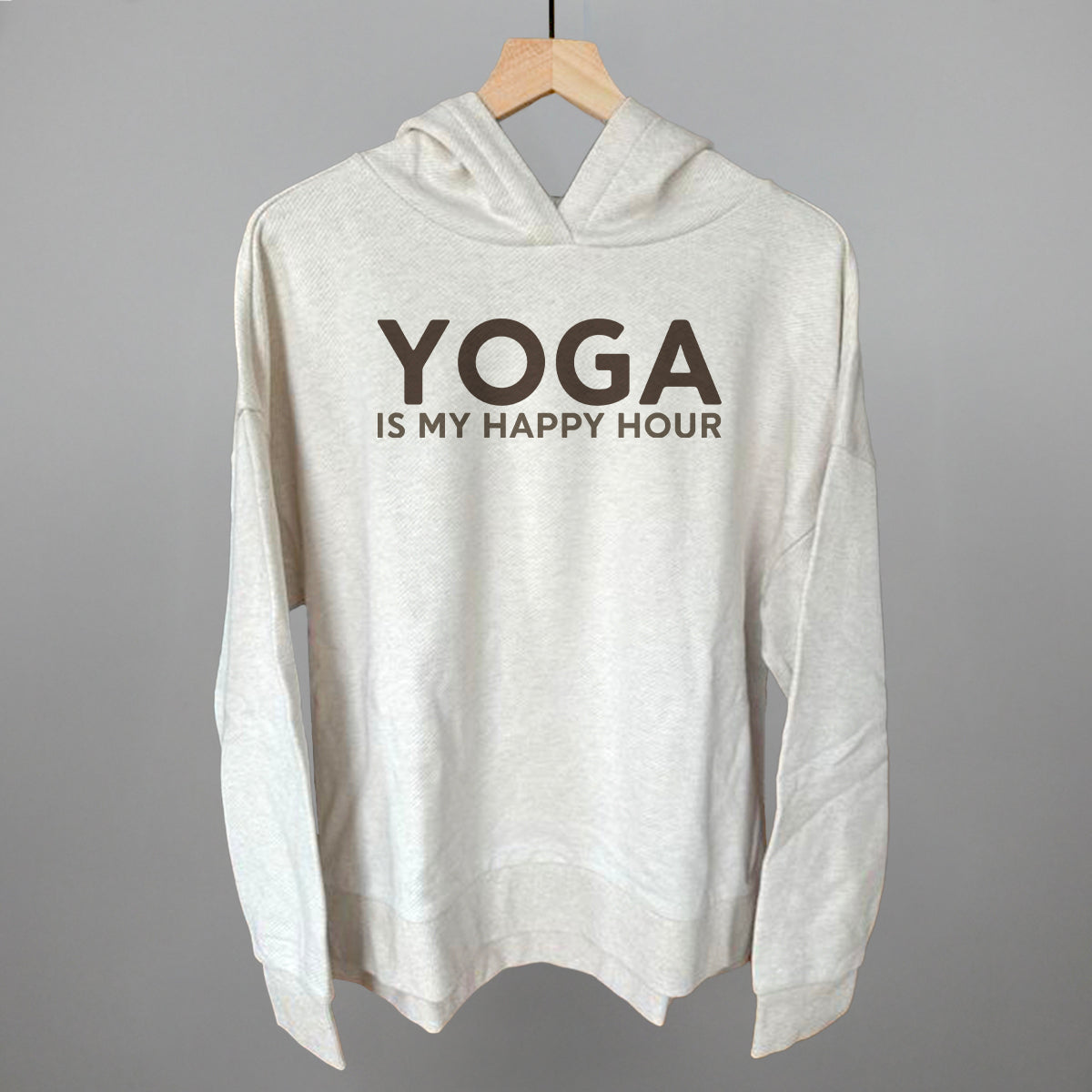 Yoga Is My Happy Hour Funny Terry Hoodie in Heather Almond – Ivy + Cloth