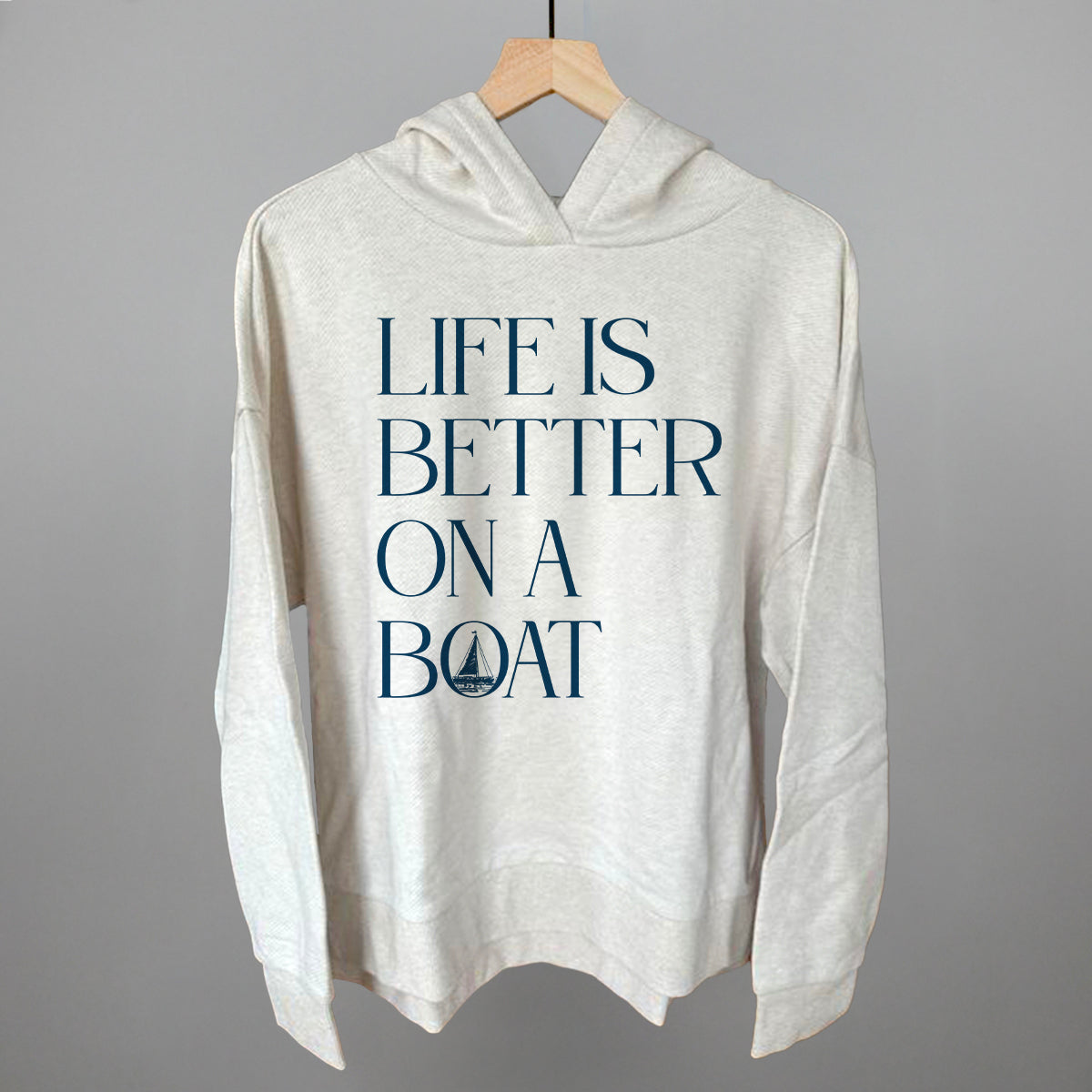 Life Is Better On A Boat graphic top in Heather Almond