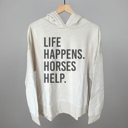 Life Happens Horses Help Horse Lover graphic top in Heather Almond