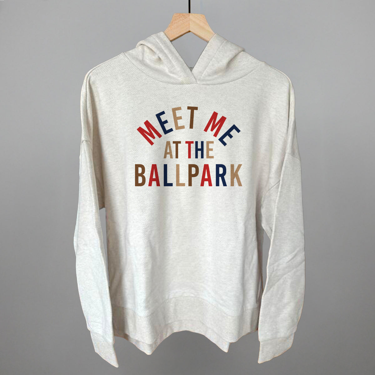 Meet Me At The Ballpark Baseball graphic top in Heather Almond