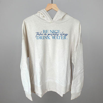 Be Nice, Take A Pilates Class, Drink Water graphic top in Heather Almond