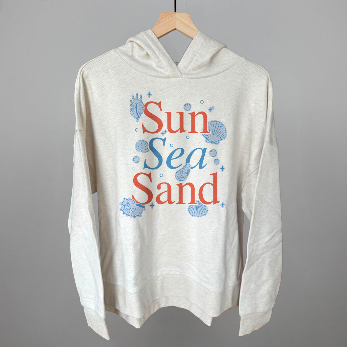 Sun Sea Sand Beach graphic top in Heather Almond