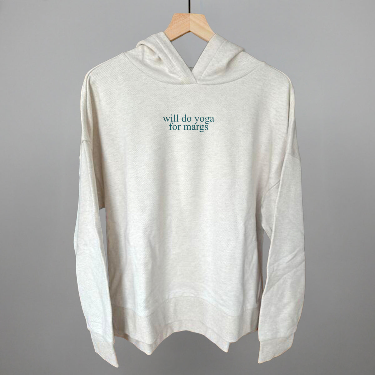 Will Do Yoga For Margs graphic top in Heather Almond