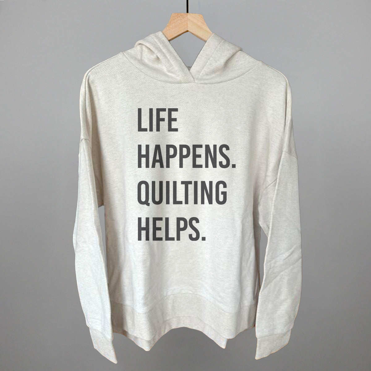 Life Happens Quilting Helps graphic top in Heather Almond