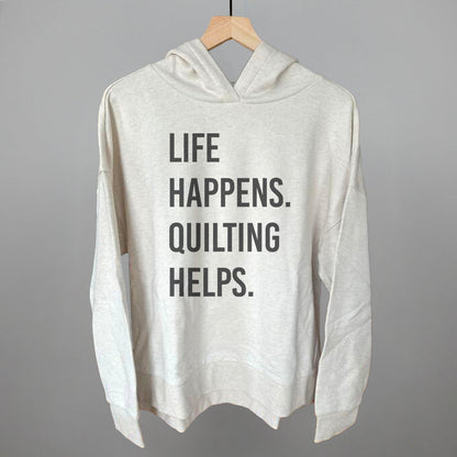 Life Happens Quilting Helps graphic top in Heather Almond