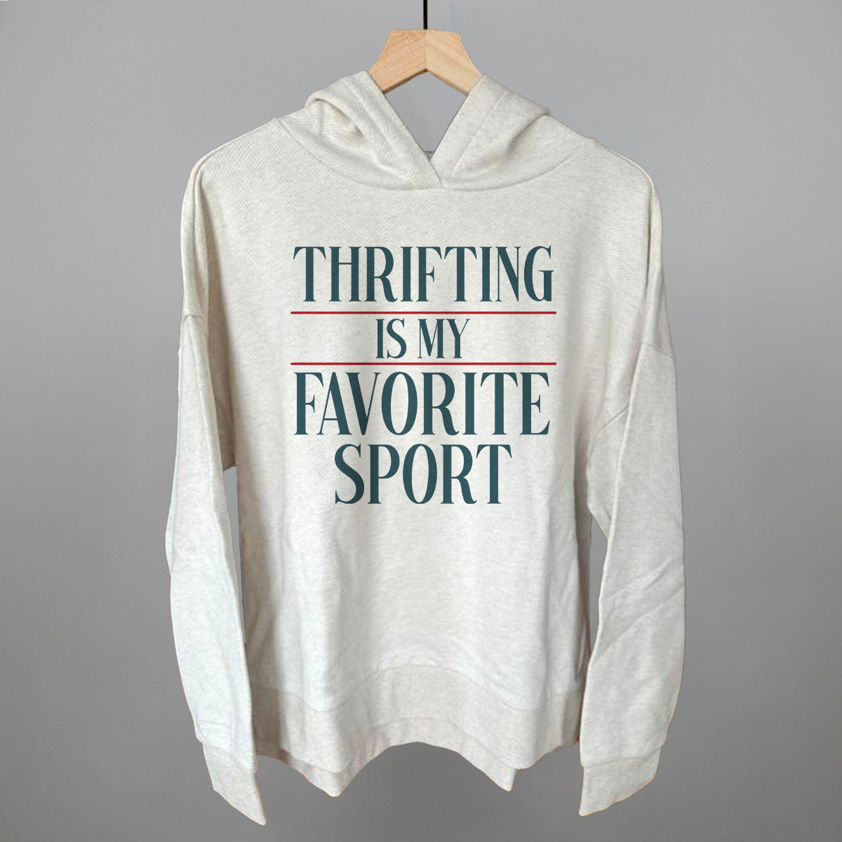 Thrifting Is My Favorite Sport graphic top in Heather Almond