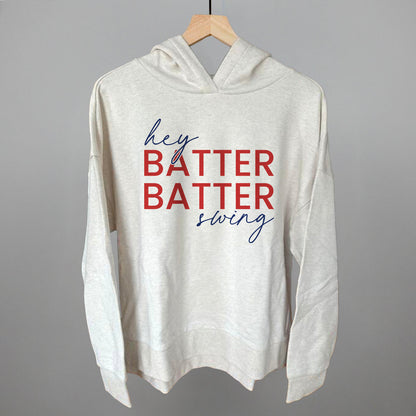 Hey Batter Batter Swing (Red + Navy) Funny Terry Hoodie in Heather Almond – Ivy + Cloth