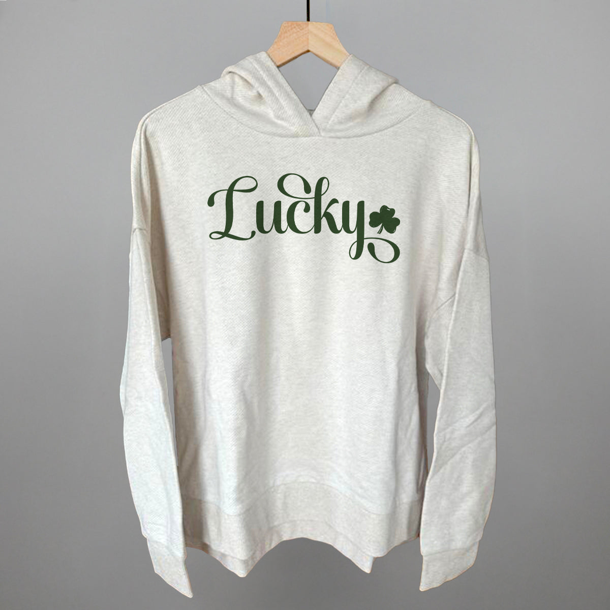 Lucky Script + Clover Funny Terry Hoodie in Heather Almond – Ivy + Cloth