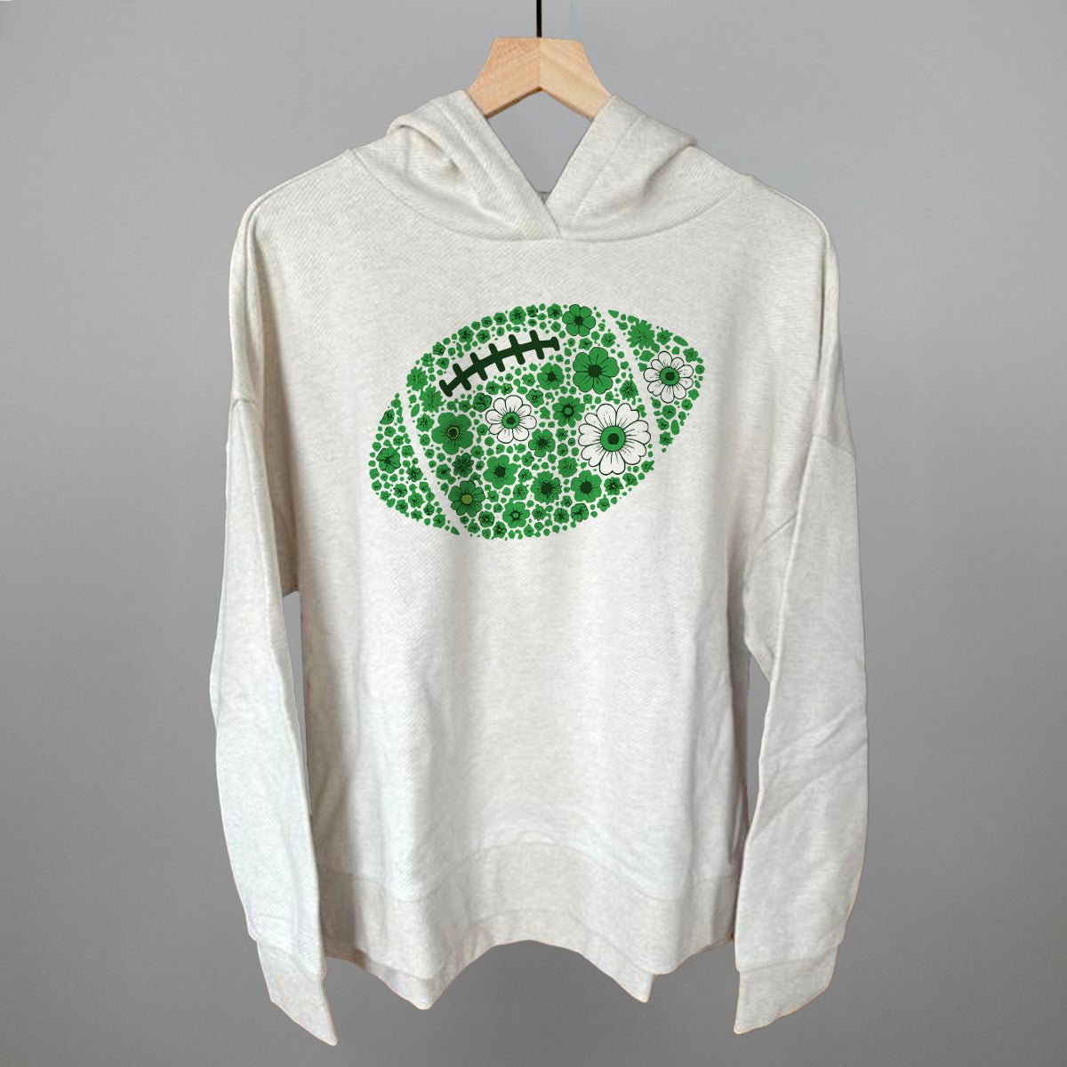 Floral Football Green Funny Terry Hoodie in Heather Almond – Ivy + Cloth