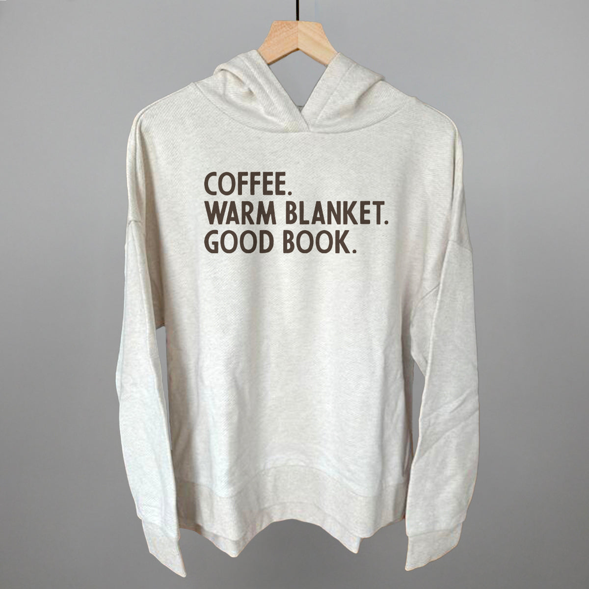 Coffee, Warm Blanket, Good Book Cozy graphic top in Heather Almond
