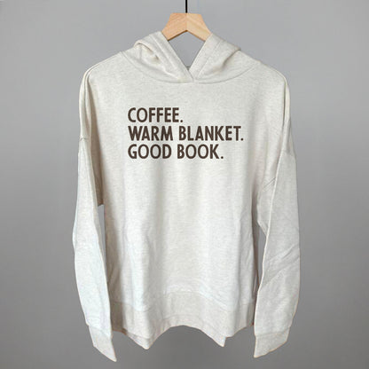 Coffee, Warm Blanket, Good Book Cozy graphic top in Heather Almond