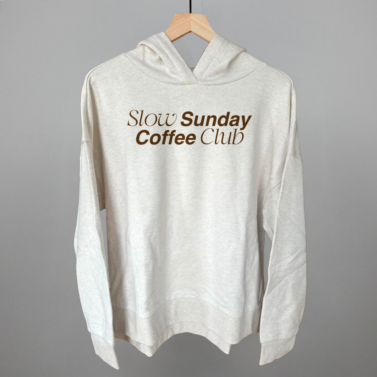 Slow Sundays Coffee Club Funny Terry Hoodie in Heather Almond – Ivy + Cloth