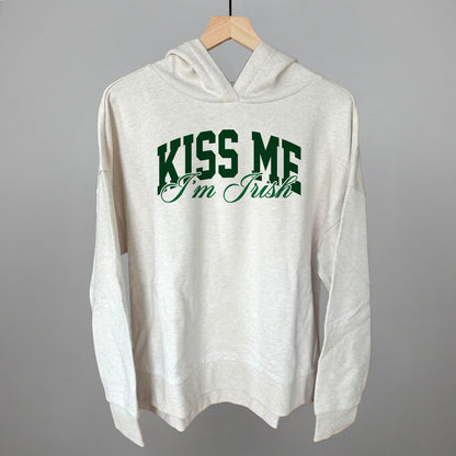 Kiss Me I'm Irish (Arch + Script) Funny Terry Hoodie in Heather Almond – Ivy + Cloth