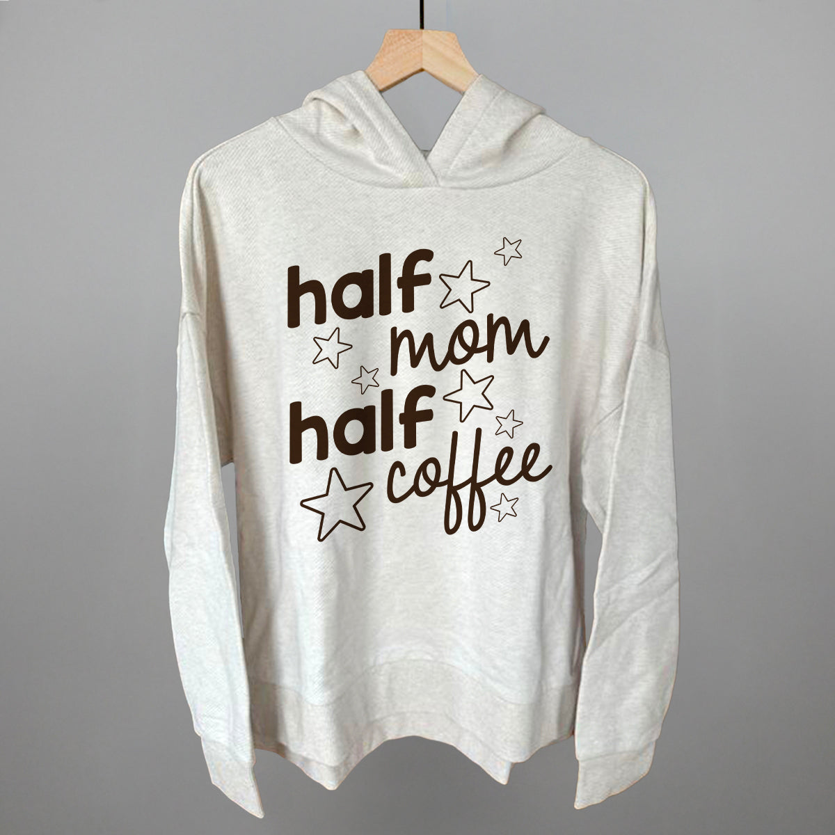 Half Mom Half Coffee Stars Funny Terry Hoodie in Heather Almond – Ivy + Cloth
