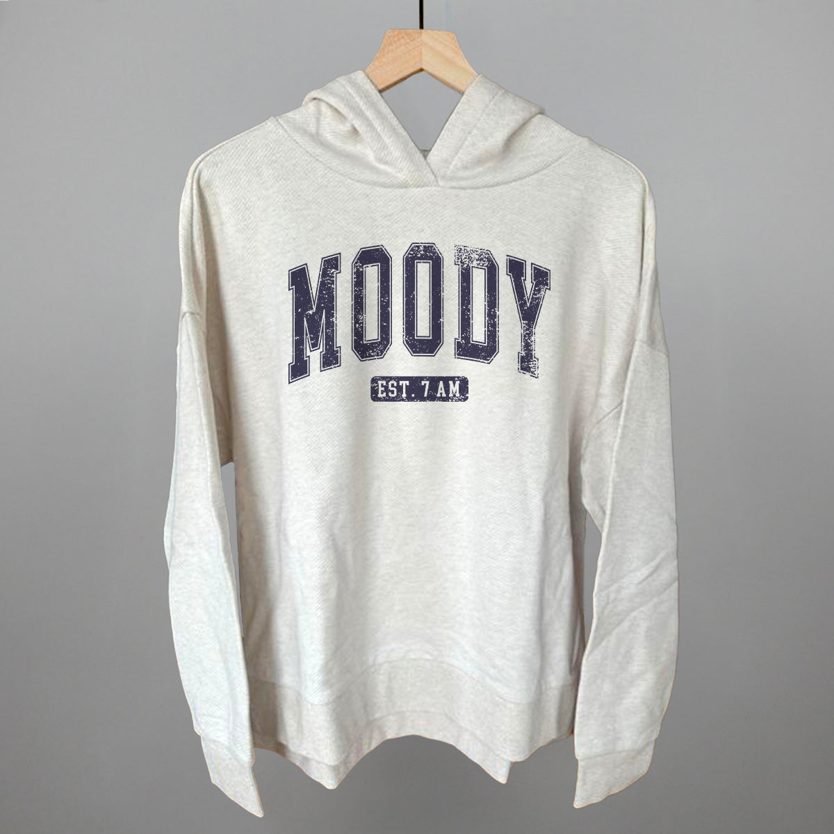 Moody Est. 7 AM graphic top in Heather Almond