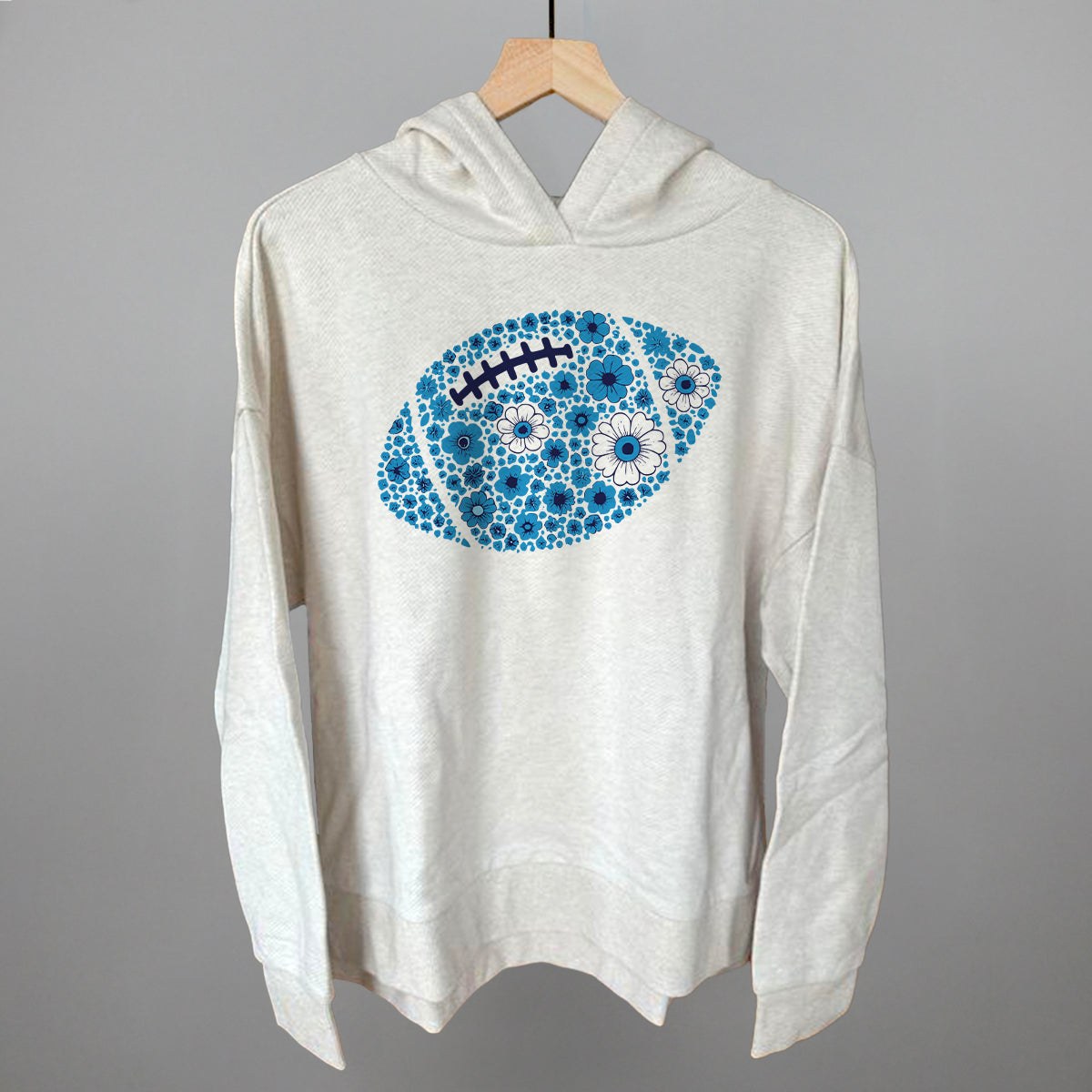 Floral Football Blue Funny Terry Hoodie in Heather Almond – Ivy + Cloth