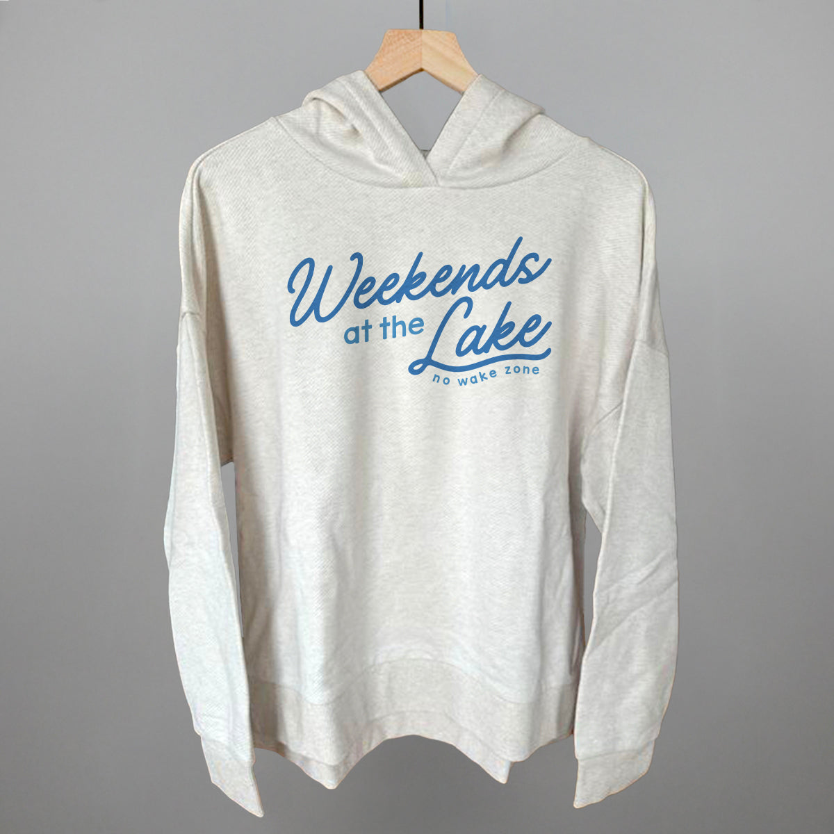 Weekends At The Lake Blue Funny Terry Hoodie in Heather Almond – Ivy + Cloth
