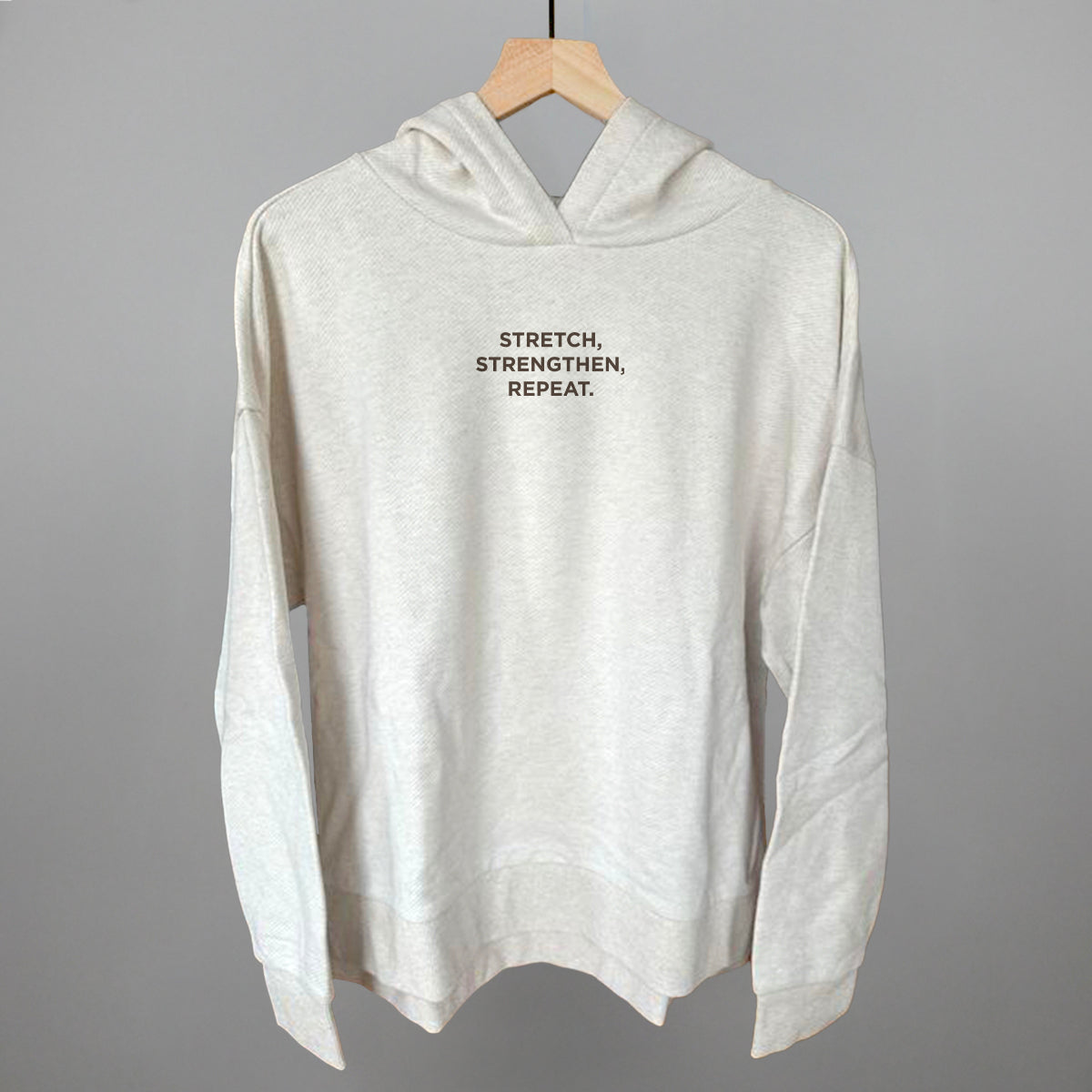 Stretch, Strengthen, Repeat Funny Terry Hoodie in Heather Almond – Ivy + Cloth