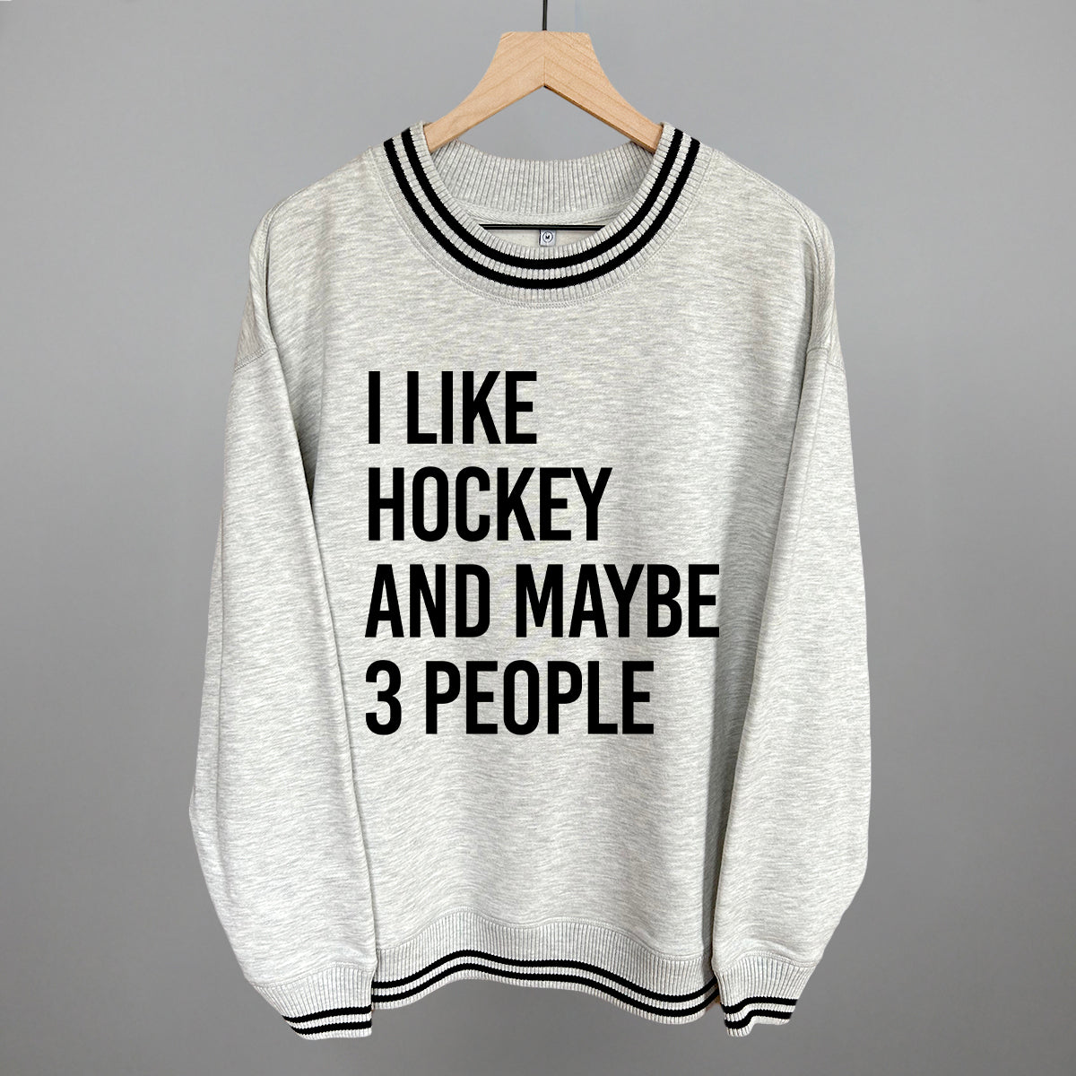 I Like Hockey and Maybe 3 People graphic top in Heather Grey