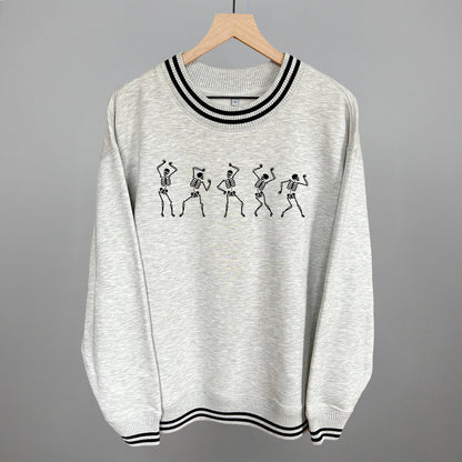 Dancing Skeletons Halloween graphic top in Heather Grey