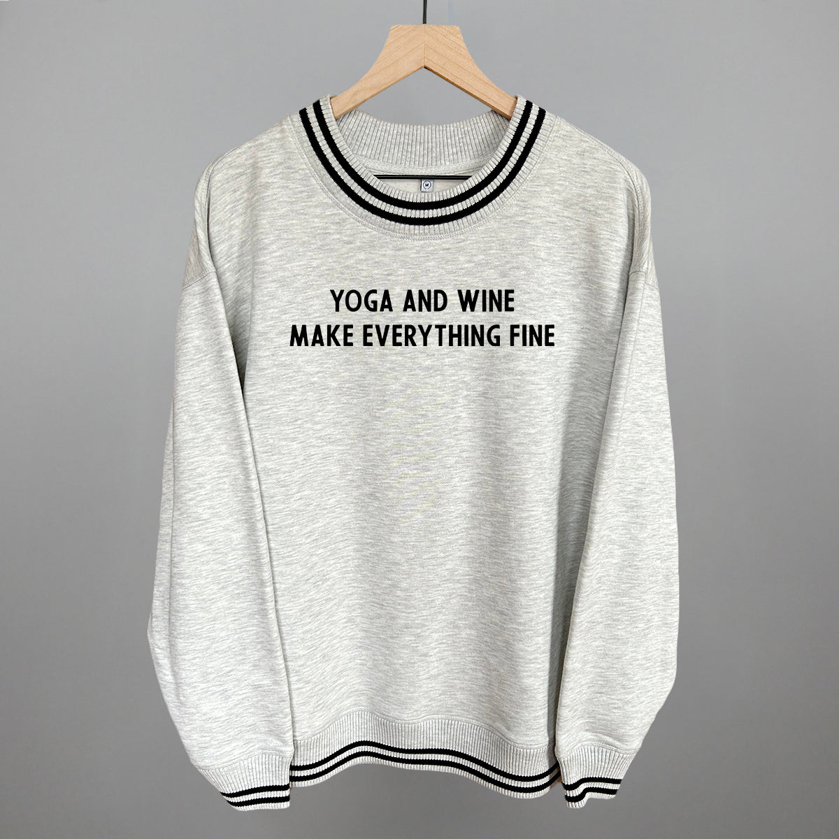 Yoga and Wine Make Everything Fine graphic top in Heather Grey
