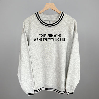 Yoga and Wine Make Everything Fine graphic top in Heather Grey
