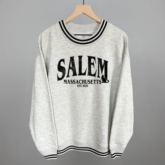 Salem MA 1626 Halloween Witch graphic top in Heather Grey