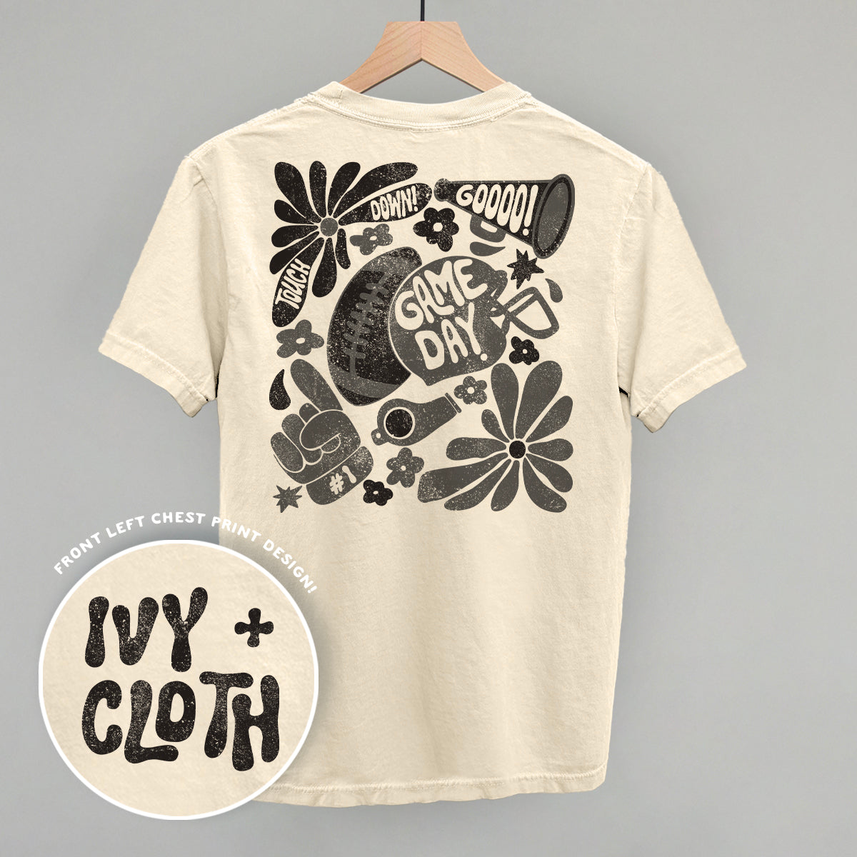 Floral Game Day Football graphic top in Ivory