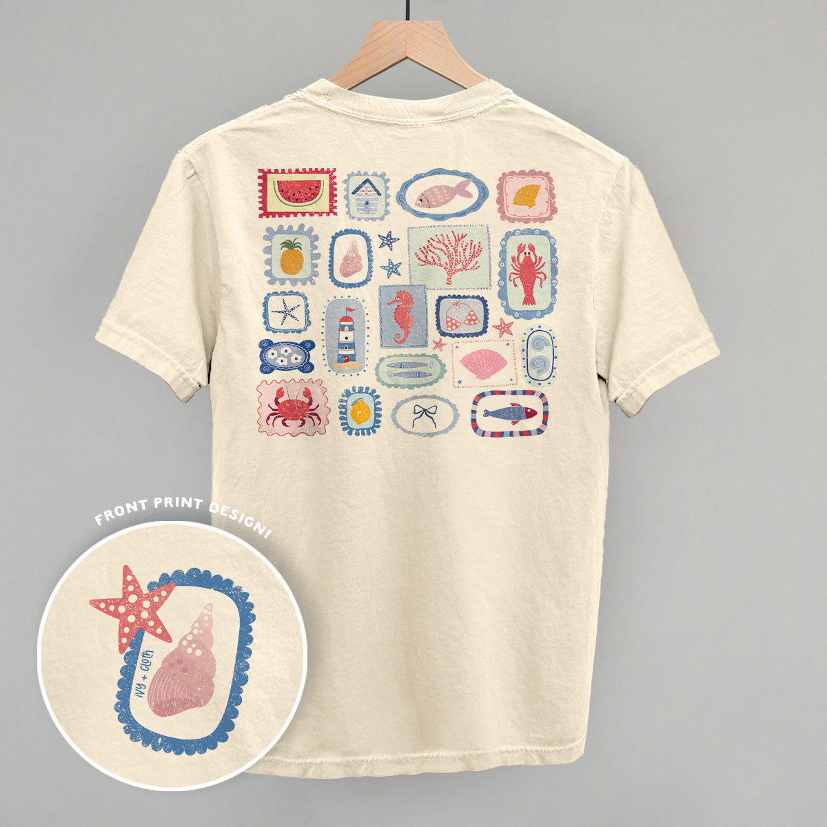 Summer Postage Stamp Doodles (Back Print) Funny Comfort Colors T-Shirt in Ivory – Ivy + Cloth