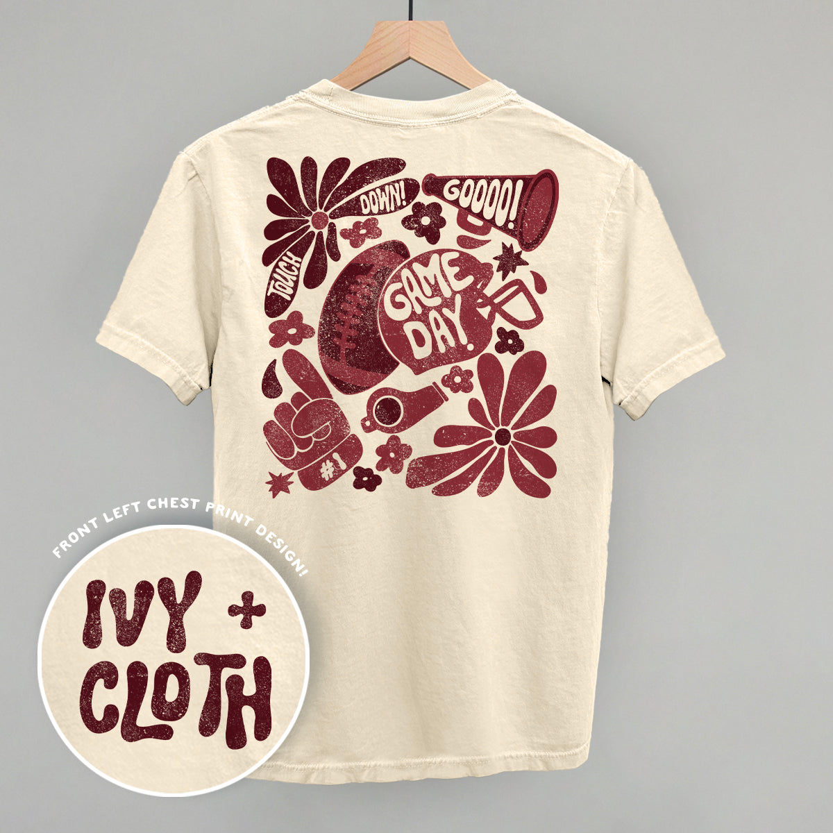 Floral Game Day Football graphic top in Ivory