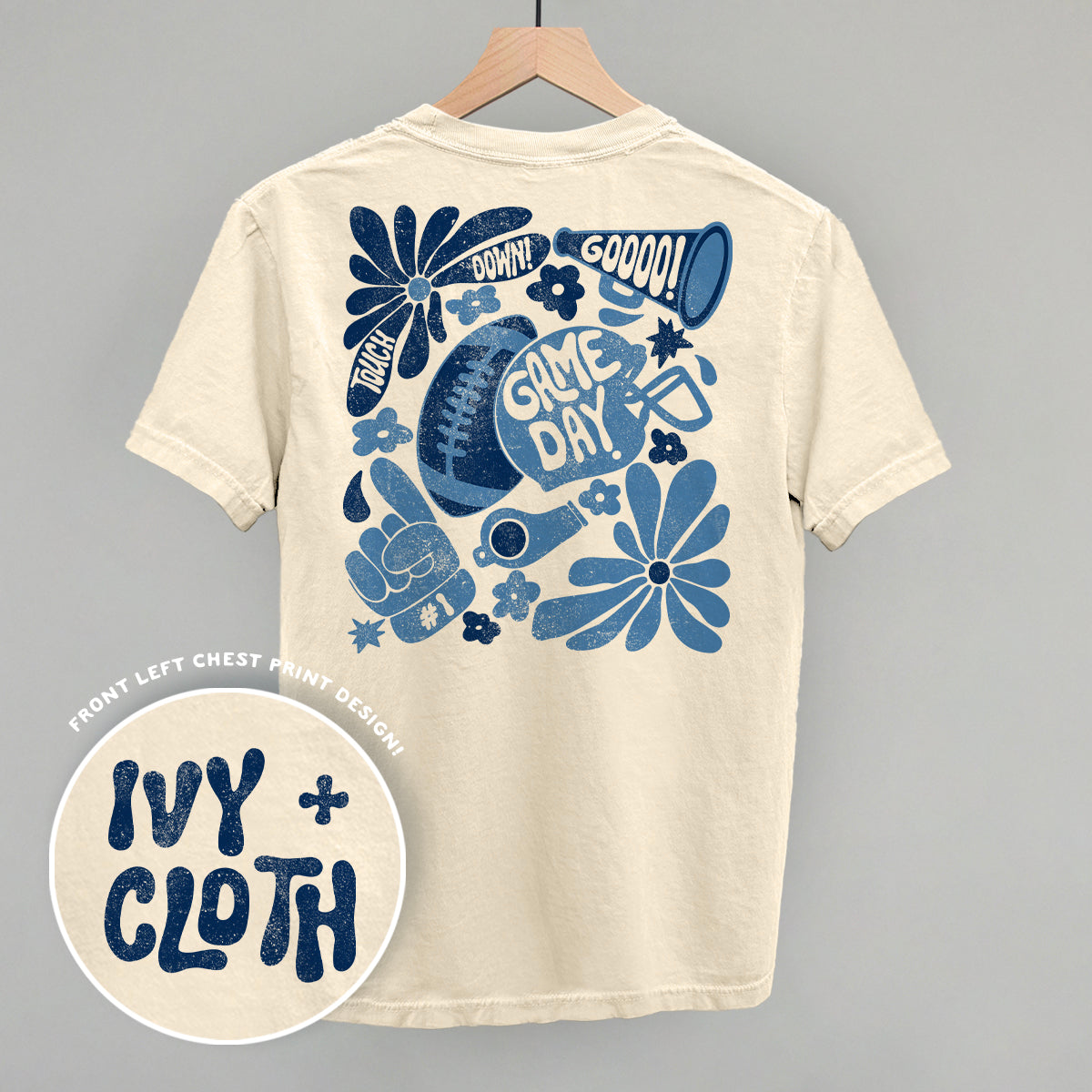Floral Game Day Football graphic top in Ivory