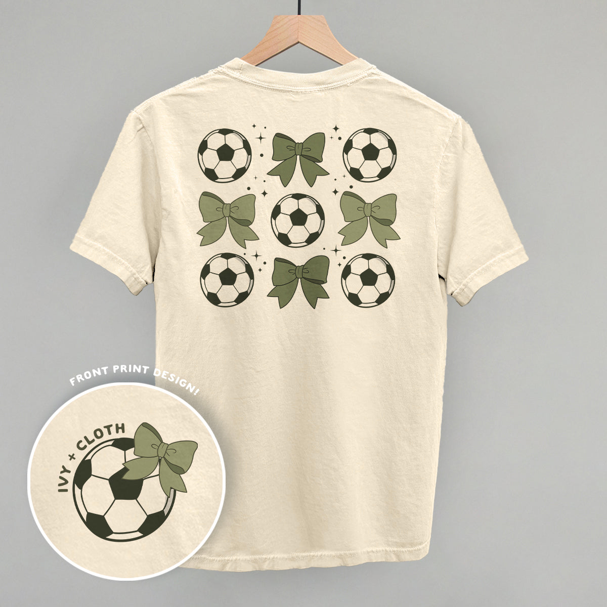 Soccer Balls And Bows (Back Print) Funny Comfort Colors T-Shirt in Ivory – Ivy + Cloth