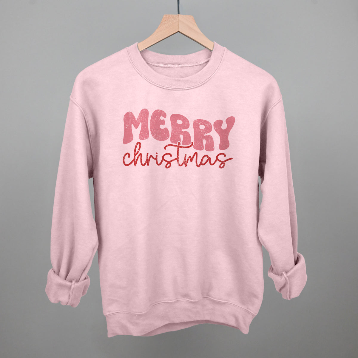 Merry Christmas (Groovy Script) Funny Sweatshirt in Light Pink – Ivy + Cloth