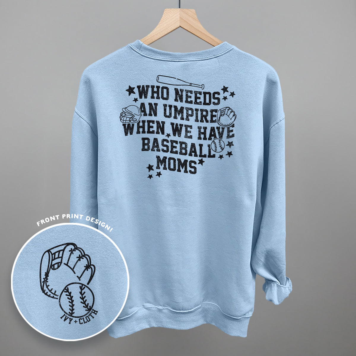 Baseball Moms graphic top in Light Blue