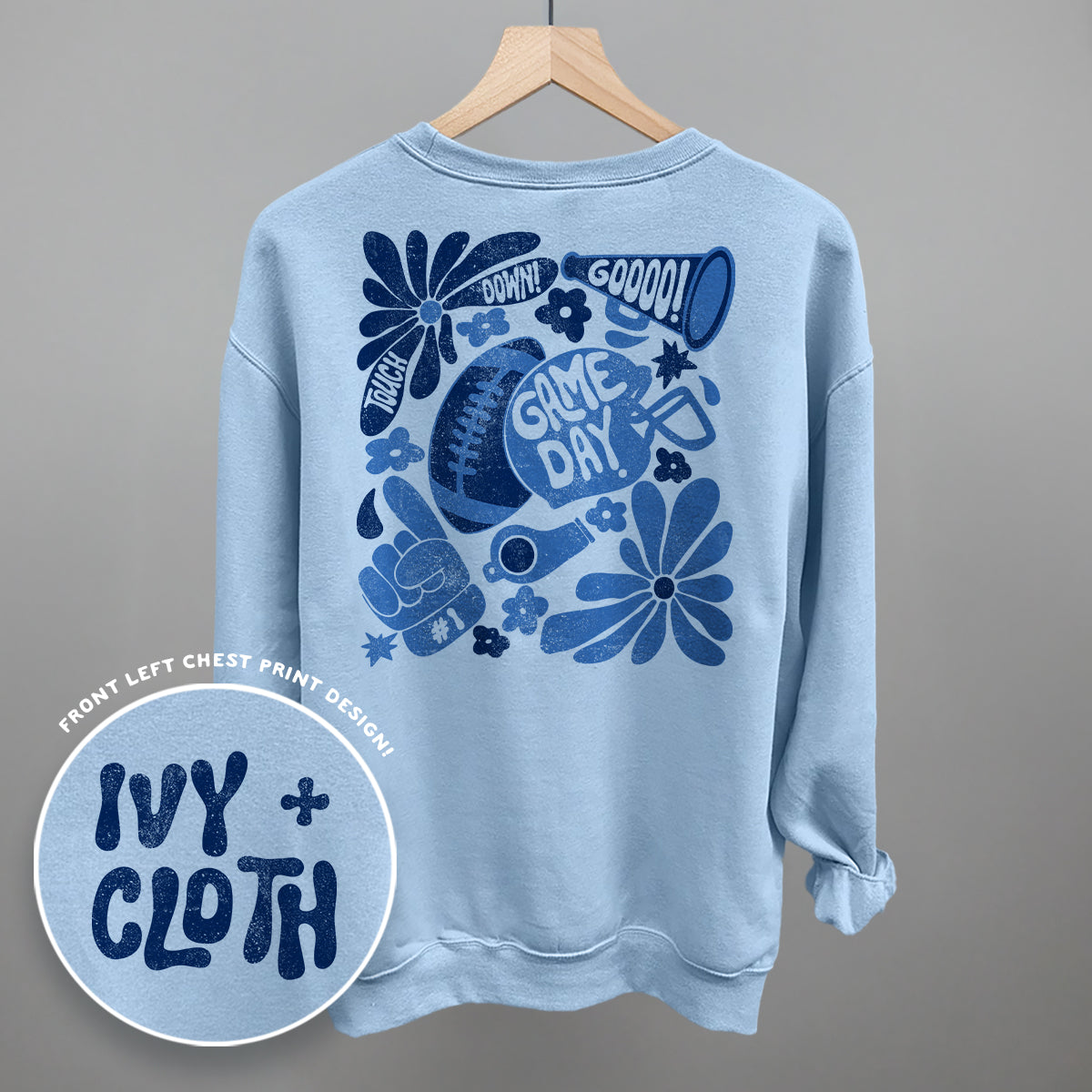 Floral Game Day Football graphic top in Light Blue