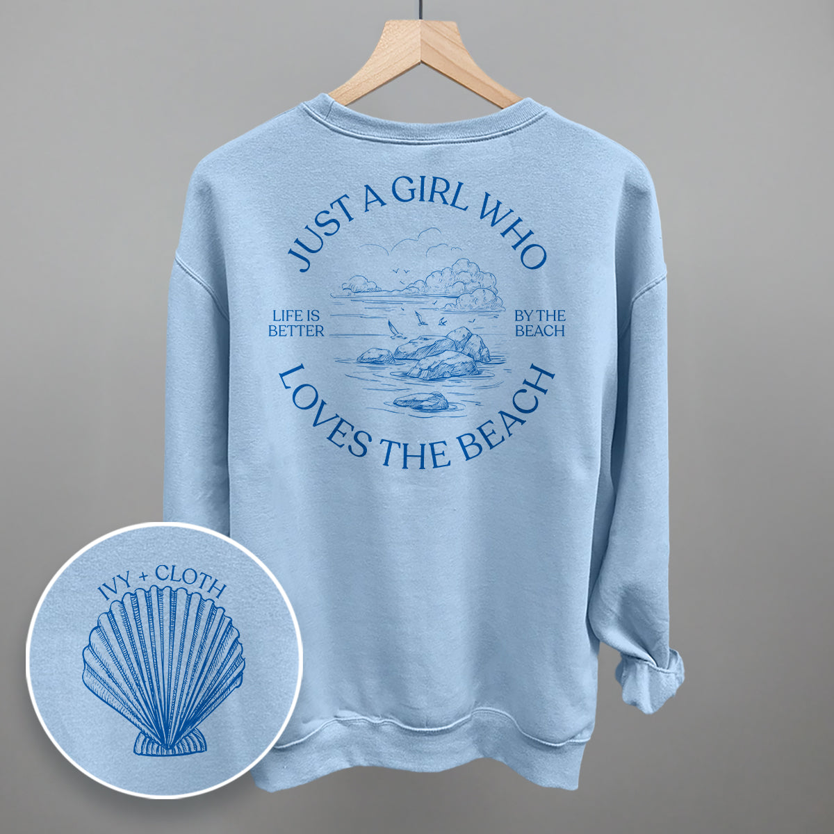 Just A Girl Who Loves The Beach graphic top in Light Blue