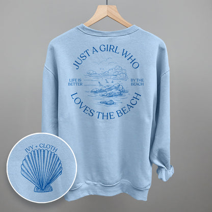 Just A Girl Who Loves The Beach graphic top in Light Blue