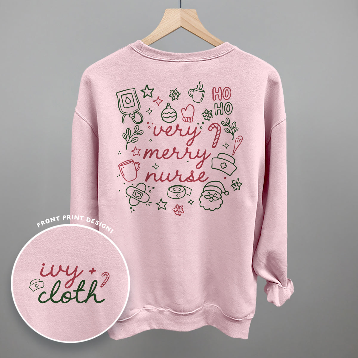 Very Merry Nurse Doodles (Back Print) Funny Shirt & Sweatshirt in Light Pink – Ivy + Cloth