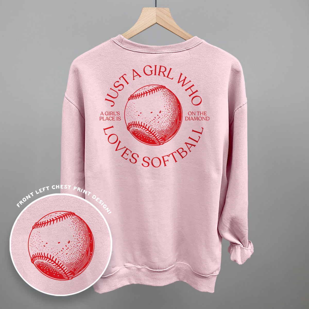 Just A Girl Who Loves Softball (Back Print) Funny Shirt & Sweatshirt in Light Pink – Ivy + Cloth