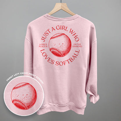Just A Girl Who Loves Softball (Back Print) Funny Shirt & Sweatshirt in Light Pink – Ivy + Cloth