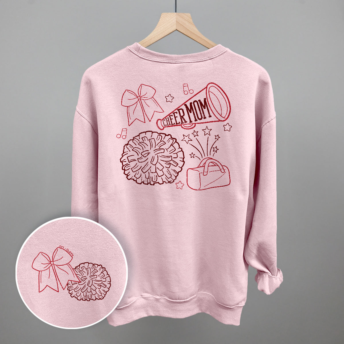 Cheer Mom Doodle (Back Print) Funny Shirt & Sweatshirt in Light Pink – Ivy + Cloth