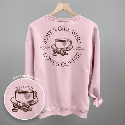 Just A Girl Who Loves Coffee (Back Print) Funny Shirt & Sweatshirt in Light Pink – Ivy + Cloth