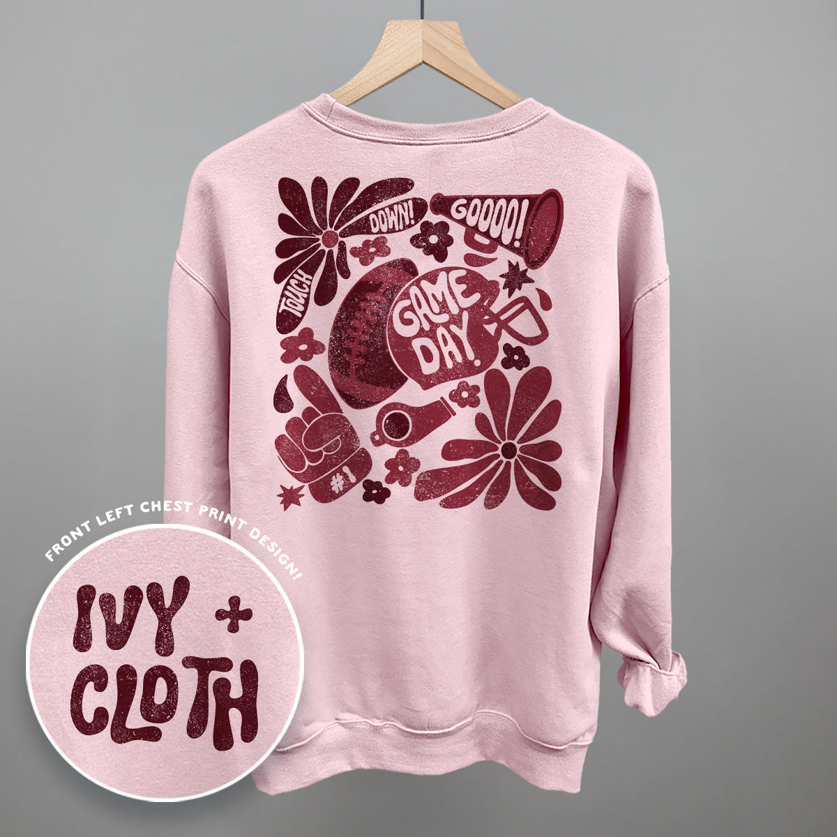 Floral Game Day Football graphic top in Light Pink