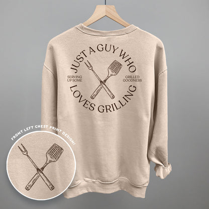 Just A Guy Who Loves Grilling graphic top in Sandstone